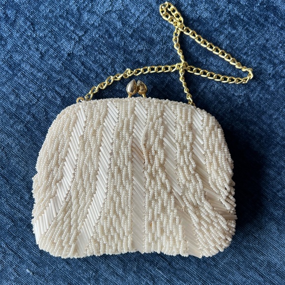 Unknown Handbags - PRIVATE ORDER for @ryhumb: Vintage White Beaded Clutch Purse 1950s Style